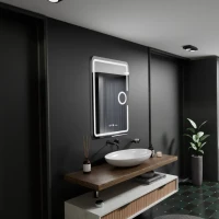 Oglinda LED Rectangulara, 50x70cm, Eclat MotionGlow Marcello, Sistem Dezaburire, Ceas & Termometru, Lupa Cosmetica, Dimabila
