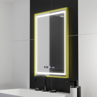 Oglinda LED Rectangulara, 50x70cm, Verite Royale Gold Motion Glow Marcello, Sistem Dezaburire, Ceas & Termometru, Dimabila