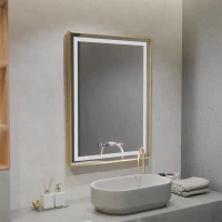 Oglinda LED Rectangulara, 60x80cm, Verite Royale Gold MotionGlow Marcello, Sistem Dezaburire, Ceas & Termometru, Dimabila