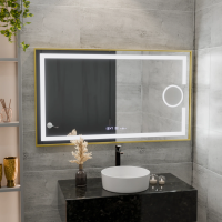 Oglinda LED Rectangulara, 120x80cm, Eclat MotionGlow Marcello, Sistem Dezaburire, Ceas & Termometru, Lupa Cosmetica, Dimabila, Rama Auriu Brushed Oglinda LED Rectangulara, 120x80cm, Eclat MotionGlow Marcello, Sistem Dezaburire, Ceas & Termometru, Lupa Cosmetica, Dimabila, Rama Auriu Brushed