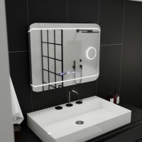Oglinda LED Rectangulara, 80x60cm, Stile MotionGlow Marcello, Sistem Dezaburire, Ceas & Termometru, Lupa Cosmetica, Dimabila Oglinda LED Rectangulara, 80x60cm, Stile MotionGlow Marcello, Sistem Dezaburire, Ceas & Termometru, Lupa Cosmetica, Dimabila