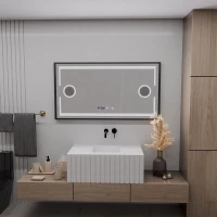 Oglinda LED Senzor MotionGlow Domingo cu functie Dezaburire Termometru Ceas 120x65 cm Lumina Rece/Calda/Neutra Dimabila, Rama Negru Brushed, colectia Marcello Funghi