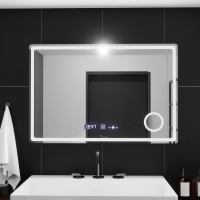 Oglinda LED Rectangulara, 90x60cm, Velour MotionGlow Marcello, Sistem Dezaburire, Ceas & Termometru, Lupa Cosmetica, Dimabila