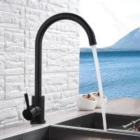 Baterie Bucatarie Monocomanda Pipa Pivotanta Cartus Ceramic Inox Negru Satin Racorduri Kit Fixare Incluse CF001BK