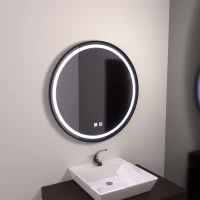 Oglinda LED Rotunda 60cm, Lucea Touch, Rama Neagra, Sistem Dezaburire, Dimabila Oglinda LED Rotunda 60cm, Lucea Touch, Rama Neagra, Sistem Dezaburire, Dimabila