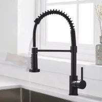 Baterie Bucatarie cu Dus Extractibil, Inox si Alama Negru, YD101BK