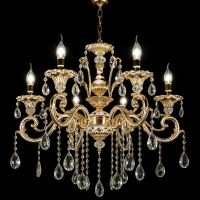 Candelabru Cristal Luciano, 6xE14, Auriu, Metal si Cristal Candelabru Cristal Luciano, 6xE14, Auriu, Metal si Cristal