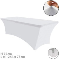 Husa masa evenimente, Quasar & Co.®, fata de masa catering, elastica, cu sistem de prindere, dreptunghiulara, 244 x 75 x 75 cm, poliester, alb