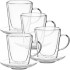 Set 4 cani si 4 farfurioare, Quasar & Co.®, model drept, cu pereti dubli, termorezistente, farfurioara 10.5 cm, sticla borosilicata, 250 ml, transparent [11]
