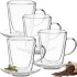 Set 4 cani si 4 farfurioare, Quasar & Co.®, model drept, cu pereti dubli, termorezistente, farfurioara 10.5 cm, sticla borosilicata, 250 ml, transparent [4]