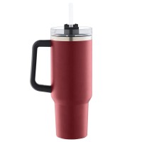 Cana termos cu maner si pai, Quasar & Co.®, cu capac To Go, pentru bauturi calde/reci, otel inoxidabil, 1.2 L, rosu