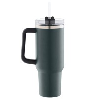 Cana termos cu maner si pai, Quasar & Co.®, cu capac To Go, pentru bauturi calde/reci, otel inoxidabil, 1.2 L, verde inchis