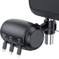 Statie de incarcare auto 3 in 1, Quasar & Co.®, pentru pasagerii din spate, retractabil, compatibil Android, iOS, Type C, negru