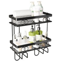 Raft depozitare peste bazinul de toaleta, Quasar & Co.®, 2 etajere, prindere prin lipire, metal, 37 x 15 x 34 cm, negru