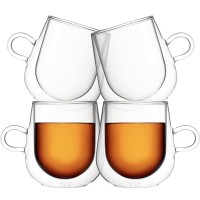 Set 4 cesti cu pereti dubli, Quasar & Co.®, sticla termorezistenta, 250 ml, transparent