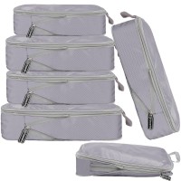 Set 6 huse organizare bagaj, Quasar & Co.®, impermeabile, sistem compresie/extensie cu fermoar, gri