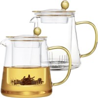Set 2 ceainice cu infuzor de sticla, Quasar & Co.®, recipiente pentru ceai/cafea, 700 ml, transparent