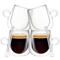 Set 4 cani cu pereti dubli cu 4 lingurite, Quasar & Co.®, sticla termorezistenta, 250 ml, transparent