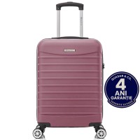 Troler cabina avion Quasar & Co.®, 55x36x20cm, bagaj de mana, troller cu fermoar antifurt, cifru, maner telescopic lung, geamantan cu 4 roti duble silentioase 360°, valiza ABS 2.8 mm, rezistent, 2 compartimente cu buzunar, 10kg, LINE, roz pudrat