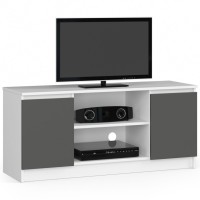 Comoda TV cu 2 usi si o polita, PAL laminat 16 mm, 120x40x55 cm, alb si gri