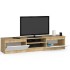 Comoda TV cu 2 usi si rafturi centrale, PAL laminat, 160x40x33 cm, stejar artisan si alb [2]