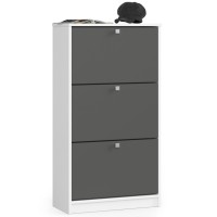 Dulap pantofi cu 3 usi rabatabile, PAL laminat 16 mm, 60x29x113 cm, alb si gri
