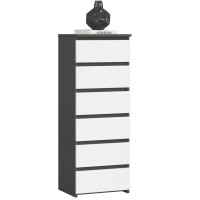 Comoda cu 6 sertare, PAL laminat 16 mm, 40x35x109 cm, gri si alb