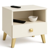 Comoda MOBI K01 cu sertar si raft deschis, PAL laminat 16 mm, 40x37x43 cm, bej si auriu