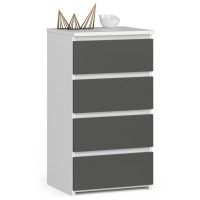 Comoda cu 4 sertare, PAL laminat 16mm, 40x35x74 cm, alb si gri