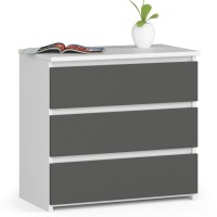 Comoda cu 3 sertare, PAL laminat 16 mm, 60x35x57 cm, alb si gri