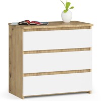 Comoda cu 3 sertare, PAL laminat 16 mm, 60x35x57 cm, stejar artisan si alb