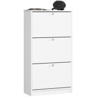 Dulap pantofi cu 3 usi rabatabile, PAL laminat 16 mm, 60x29x113 cm, alb