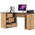 Birou colt stanga in L cu 3 sertare si rafturi, PAL laminat 16 mm, 155x85x77 cm, stejar craft [2]