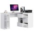 Birou colt dreapta in L cu 3 sertare si rafturi, fronturi din MDF lucios, 155x85x77 cm, alb lucios [2]