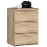 Noptiera cu 3 sertare, PAL laminat 16 mm, 40x35x57 cm, stejar sonoma