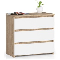 Comoda cu 3 sertare, PAL laminat 16 mm, 60x35x57 cm, stejar sonoma si alb