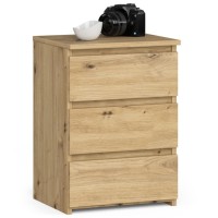 Noptiera cu 3 sertare, PAL laminat 16 mm, 40x35x57 cm, stejar artisan