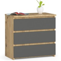 Comoda cu 3 sertare, PAL laminat 16 mm, 60x35x57 cm, stejar artisan si gri