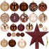 Set globuri brad si varf stea, 101 piese, plastic, 3–7 cm, maro si rose gold [11]