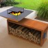Gratar cu plita 10 mm si vatra de gatit Vivatechnix VMD-1293, 1050(H)975x975 mm, Otel Corten, Spatiu depozitare lemne [8]