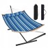 Hamac cu suport otel, pentru 2 persoane, Vivatechnix max 217 kg, 3760 x 987 x 1050 mm, matlasat, perna, Albastru cu dungi [6]
