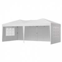 Pavilion de gradina cu pereti laterali cu ferestre, Pliabil, L 5,9 x l 2,96 x H 2,65 m, Alb, Geanta transport Pavilion de gradina cu pereti laterali cu ferestre, Pliabil, L 5,9 x l 2,96 x H 2,65 m, Alb, Geanta transport