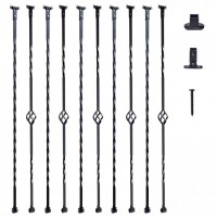 Set 10 stalpi balustrade cu cos si spiralate, 13 x 13 x 1122mm, Negru mat, accesorii prindere Set 10 stalpi balustrade cu cos si spiralate, 13 x 13 x 1122mm, Negru mat, accesorii prindere