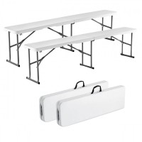 Set 2 banci pliabile 1830x307x430 mm, HDPE si Otel, pentru gradina sau catering, Alba Set 2 banci pliabile 1830x307x430 mm, HDPE si Otel, pentru gradina sau catering, Alba
