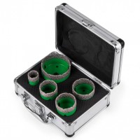 Set 5 carote diamantate pentru gresie, marmura, 22/35/40/50/65 mm, prindere M14, umed sau uscat, cutie depozitare Set 5 carote diamantate pentru gresie, marmura, 22/35/40/50/65 mm, prindere M14, umed sau uscat, cutie depozitare