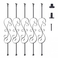 Set 5 stalpi balustrada, Vivatechnix 185 x 20 x 1118 mm, Negru mat, accesorii prindere