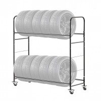 Suport mobil pentru 12 anvelope, 4 x roti, 1585 x 570 x 1520 mm, max 180 kg, 2 rafturi cu inaltime ajustabila, Otel